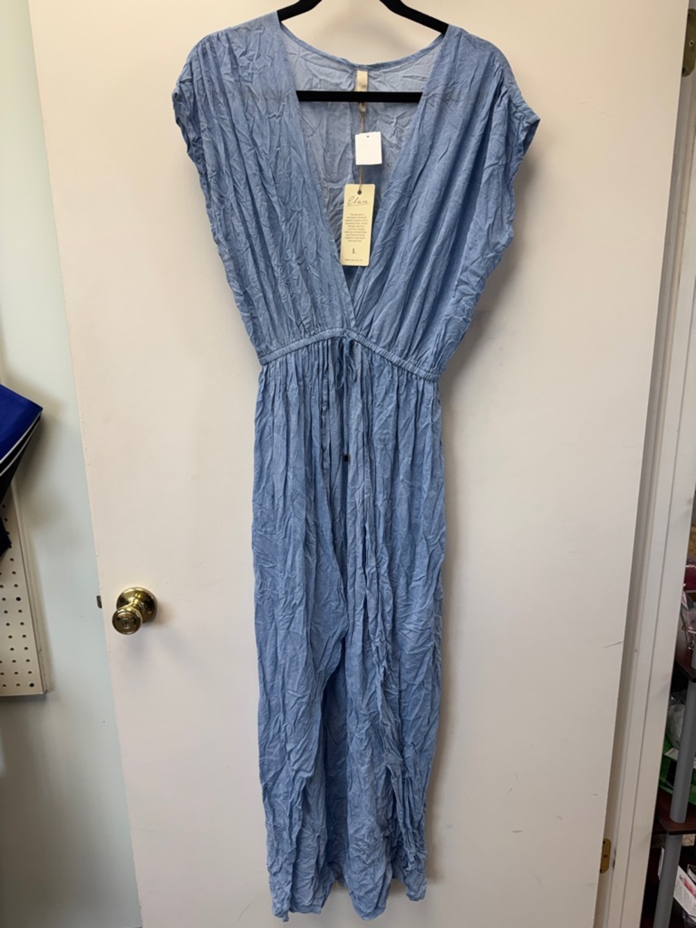Elan Light Blue Asymmetrical Maxi Crinkle Dress